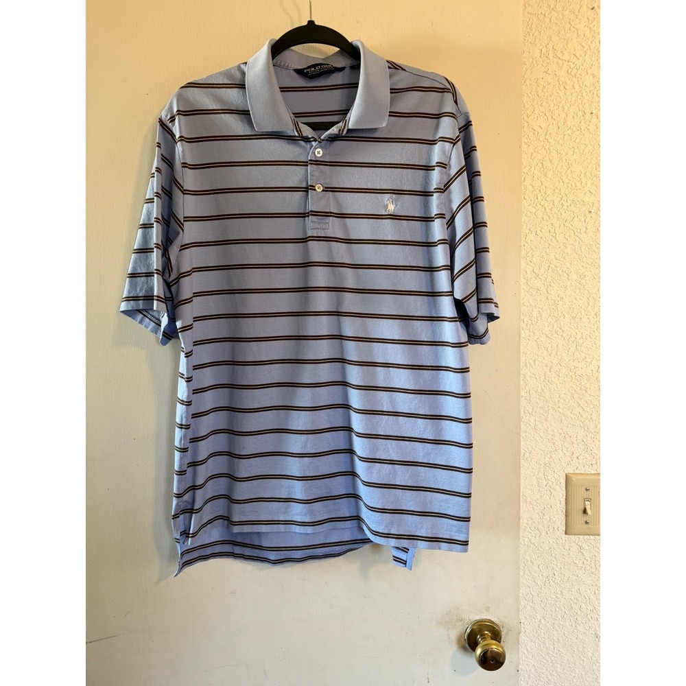 Polo Golf Ralph Lauren Mens Light Blue Striped Short Sleeve‎ Polo Shirt Size L